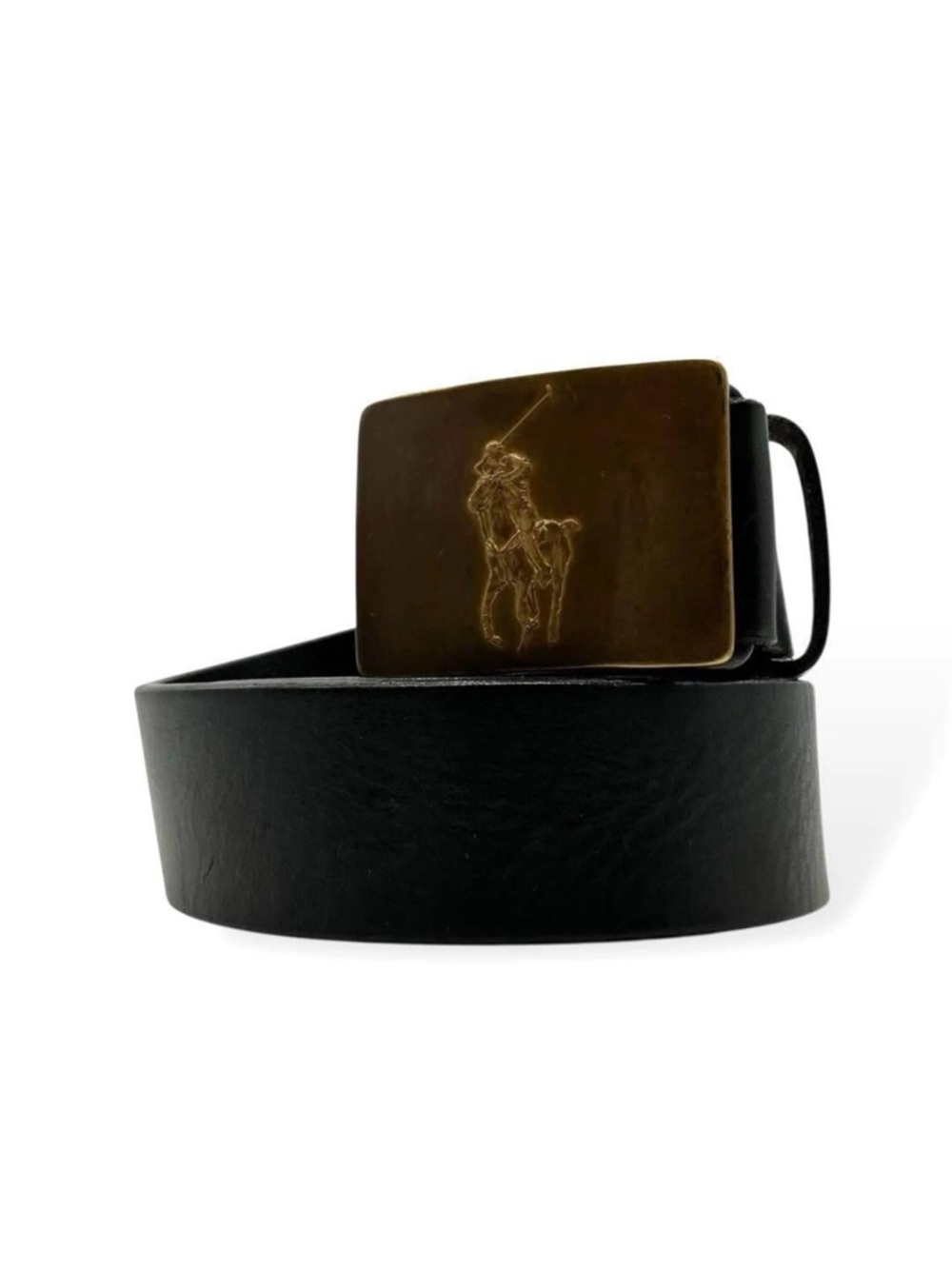 Ralph Lauren Leather Men's Belt with Brass Polo Buckle - Black